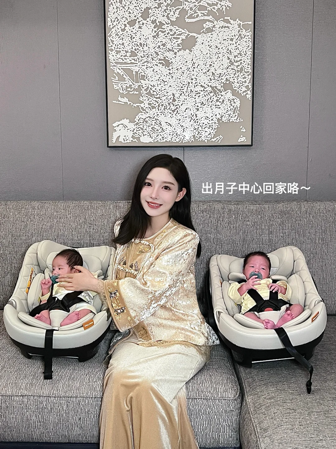 带双胞胎1月龄宝宝出门🍼婴儿提篮上大分