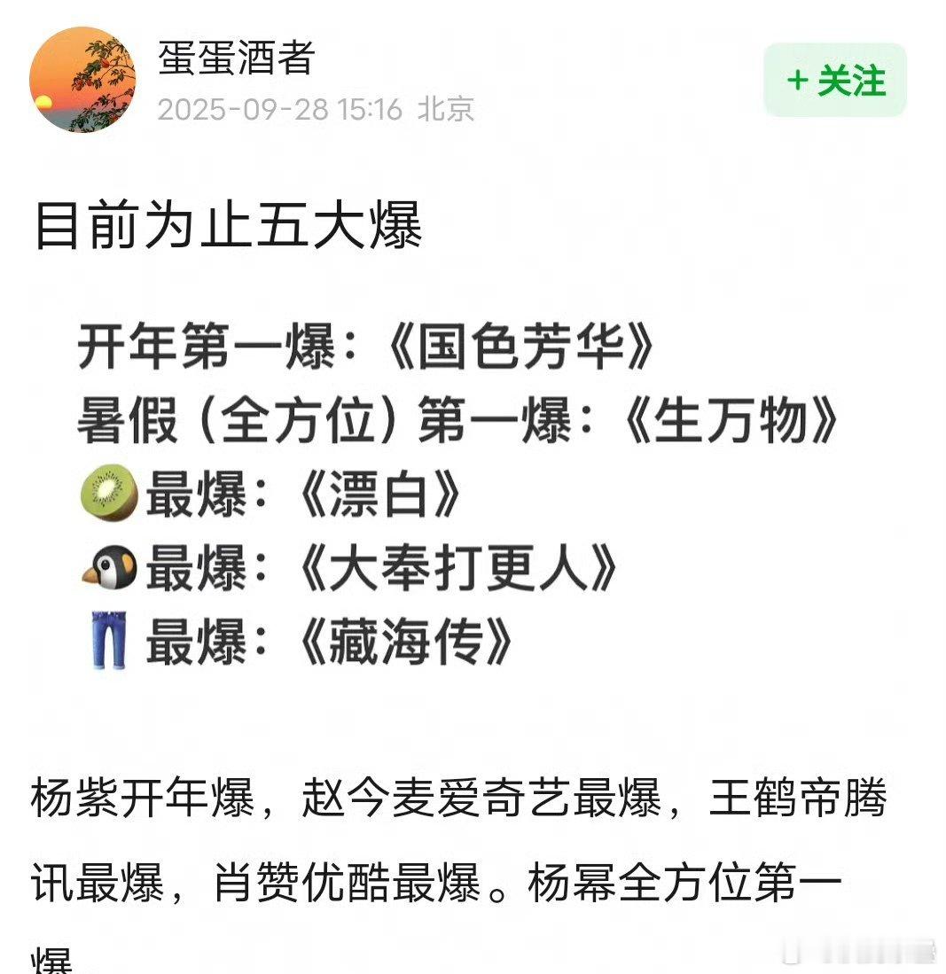 1爆都凑不上还5爆[笑cry]爆米花呢以为0爆0火综合相对最火的热播剧：生万物 