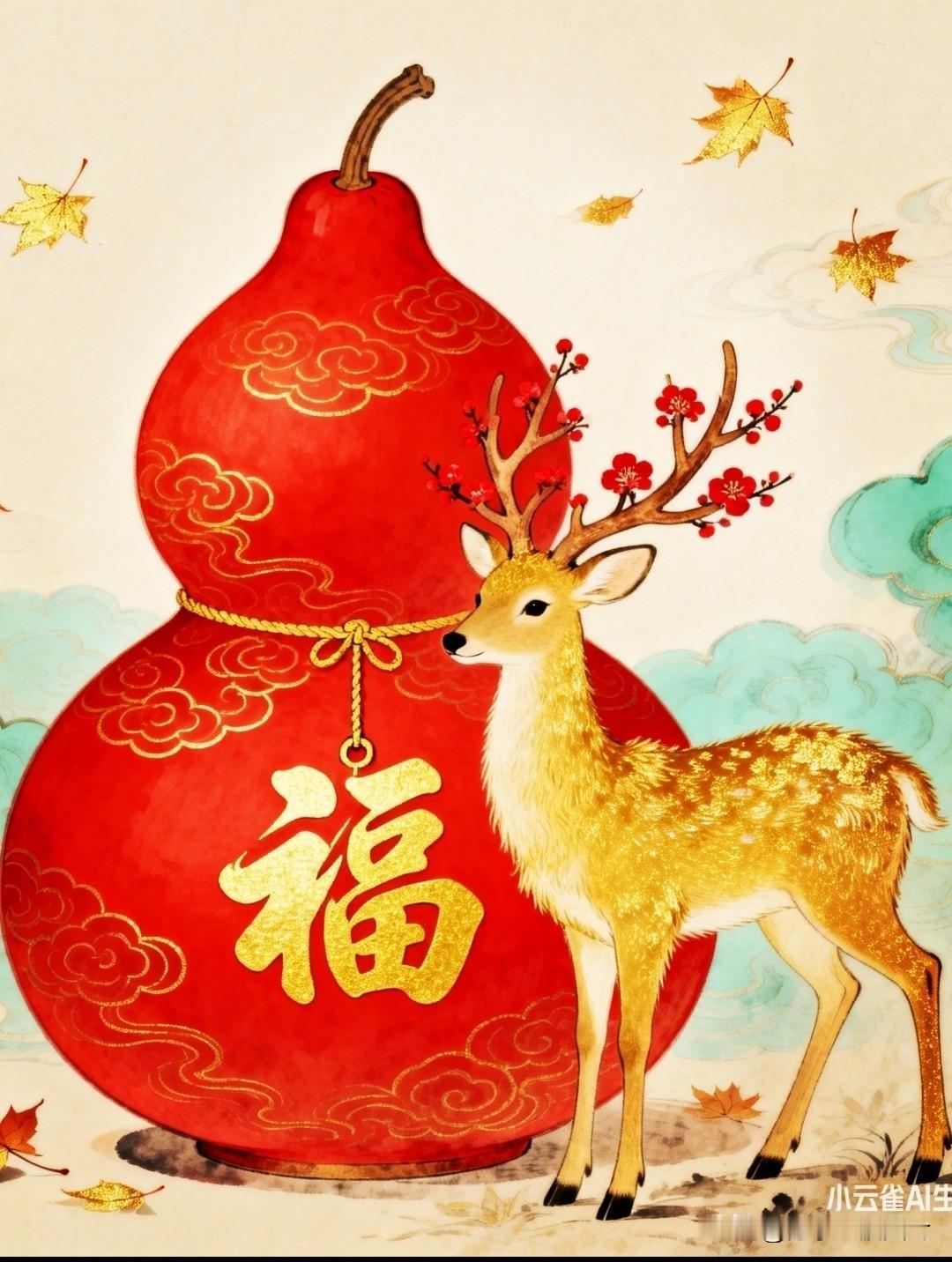 葫芦纳福，鹿载安康。