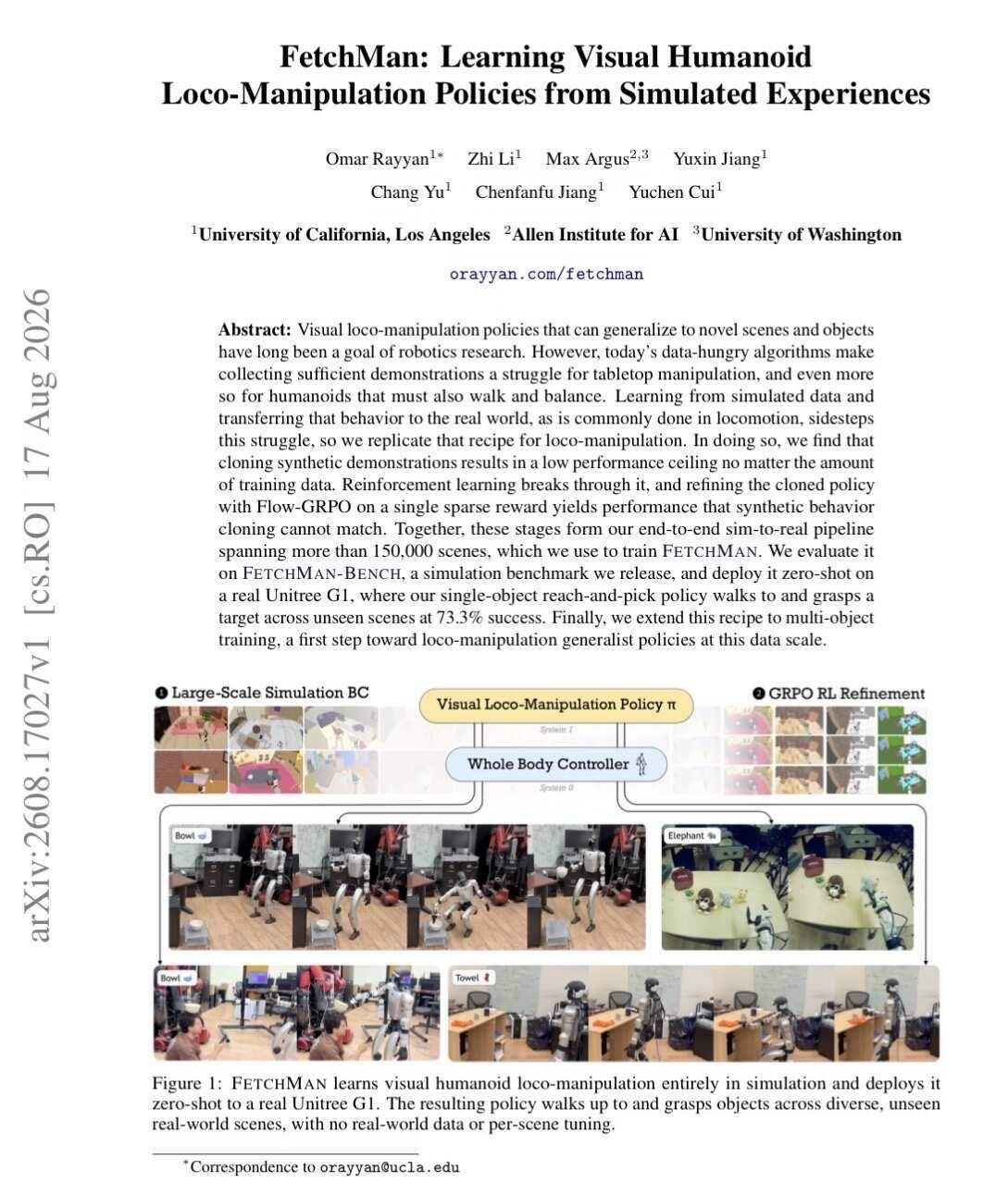 FetchMan：让人形机器人从仿真中学会“走过去并拿起来”
	
arXiv:2
