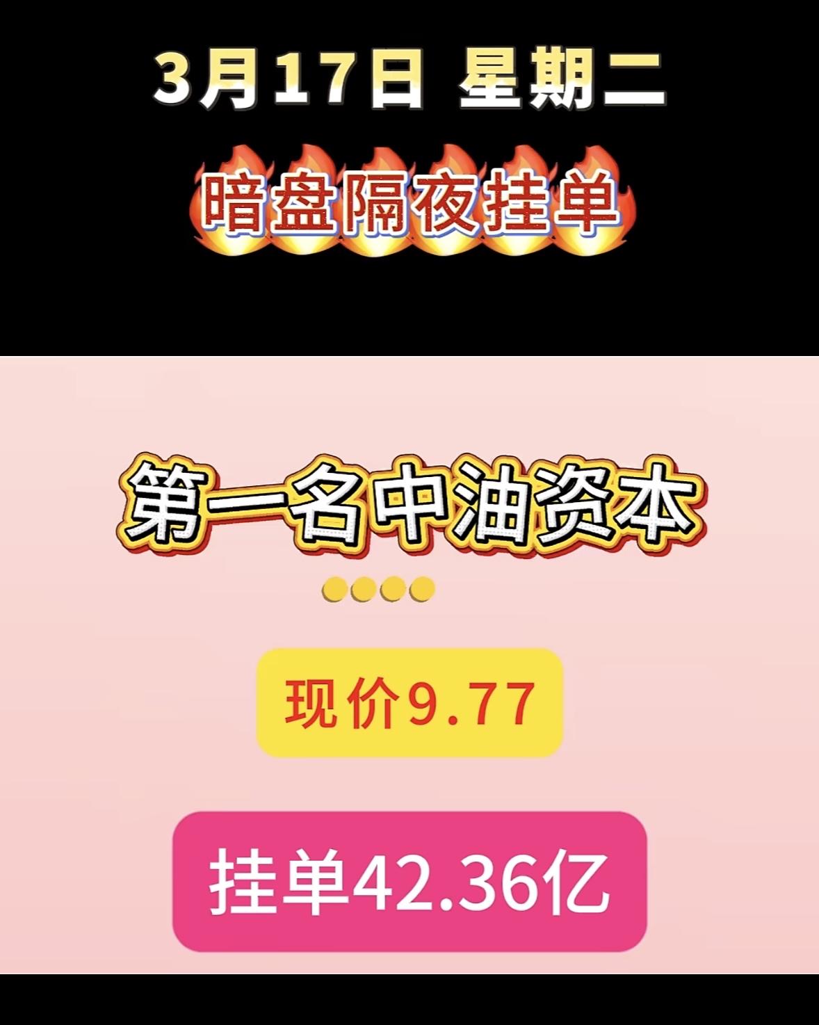 3月17日周二暗盘隔夜挂单排行榜揭晓

巨力索具这暗盘隔夜挂单可太猛了，现价才1