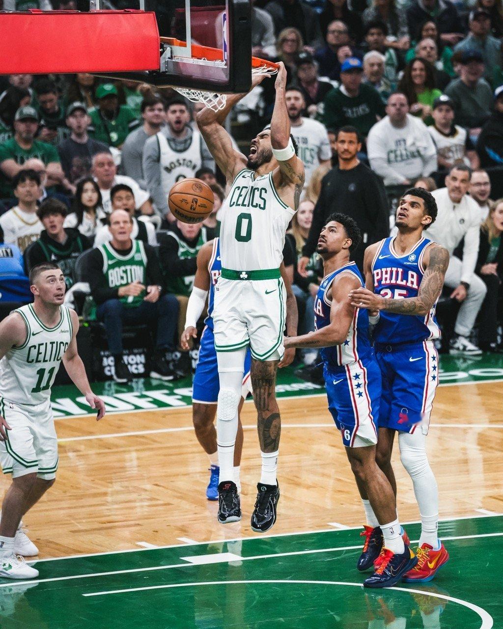 据统计，自塔图姆进入NBA以来，他的季后赛总得分+胜场数高居联盟第一！nba季后