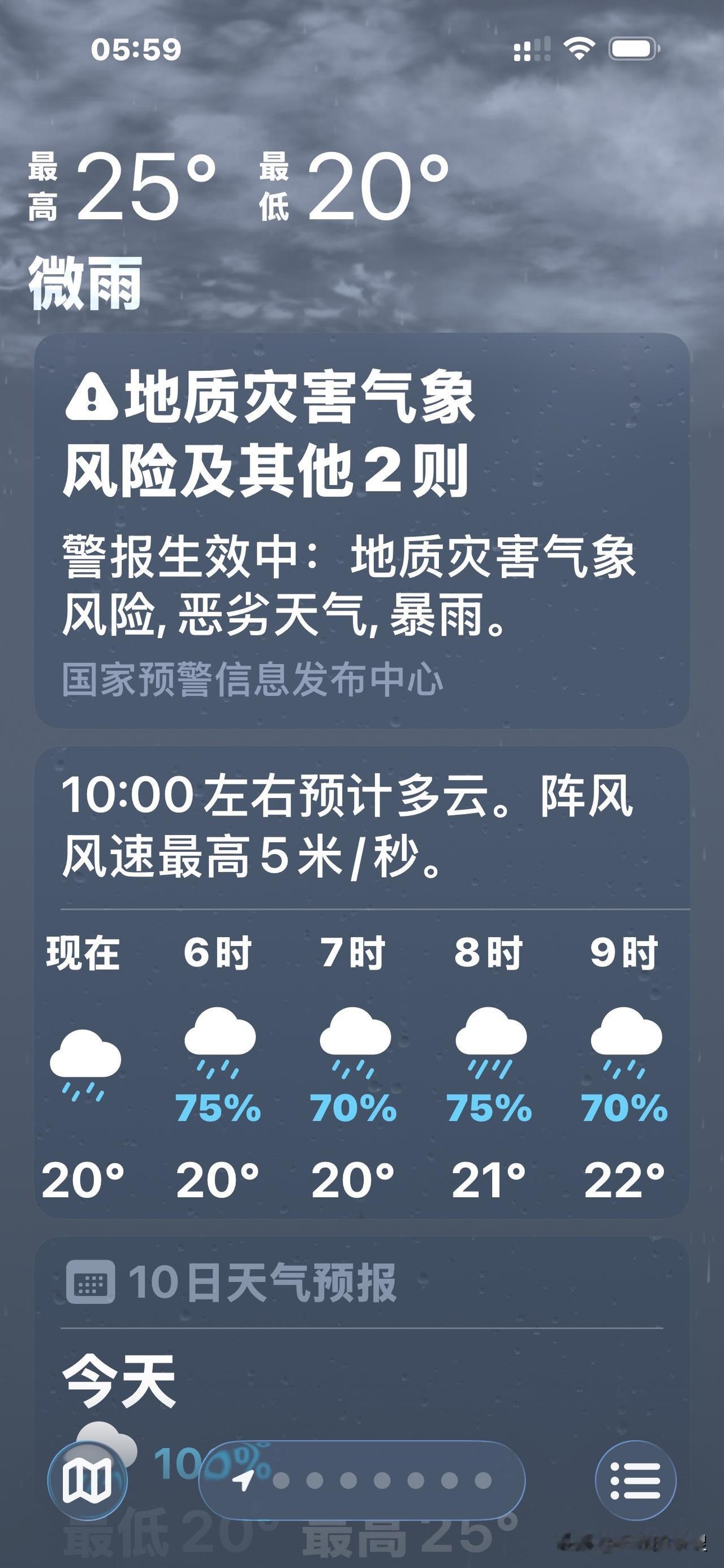 今天的温度比较美，爽。20~25度。不过外面下的中雨，下的非常大。从4:30开始