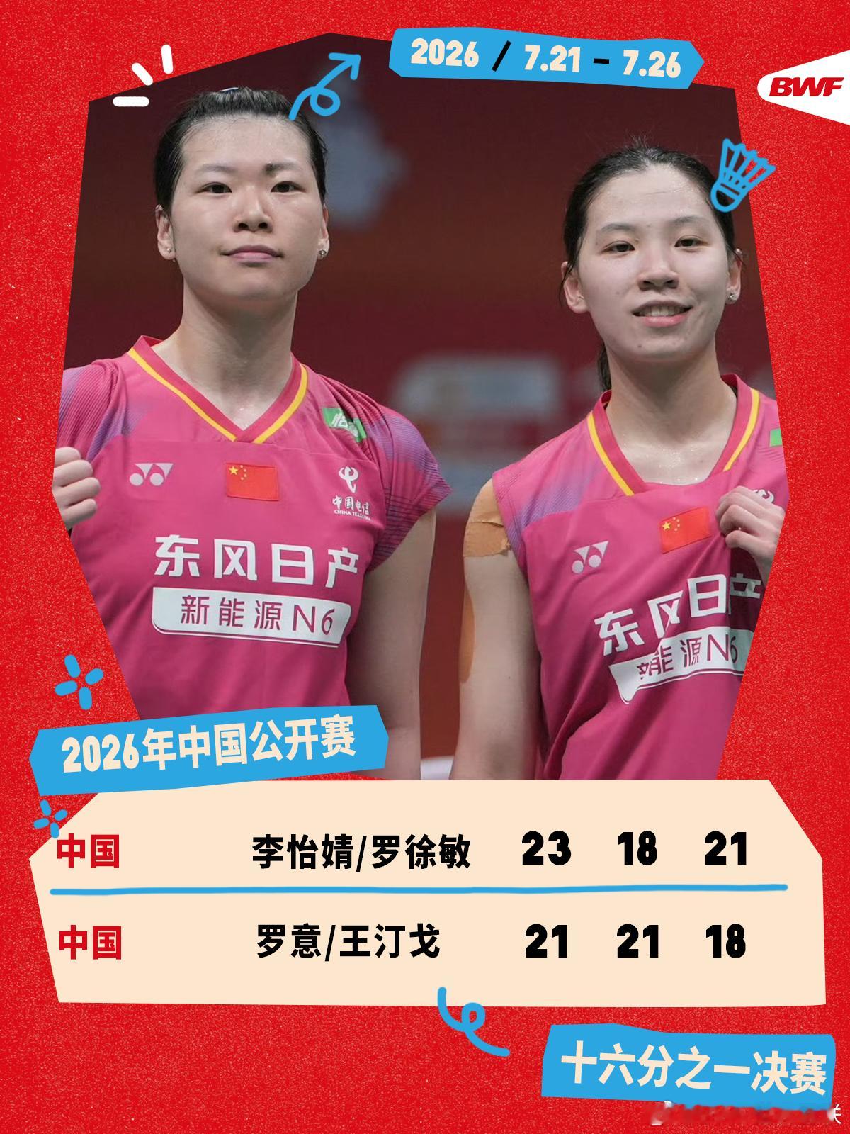 2026年中国羽毛球公开赛 首轮赛况🔥李怡婧/罗徐敏2-1罗意/王汀戈李罗组合