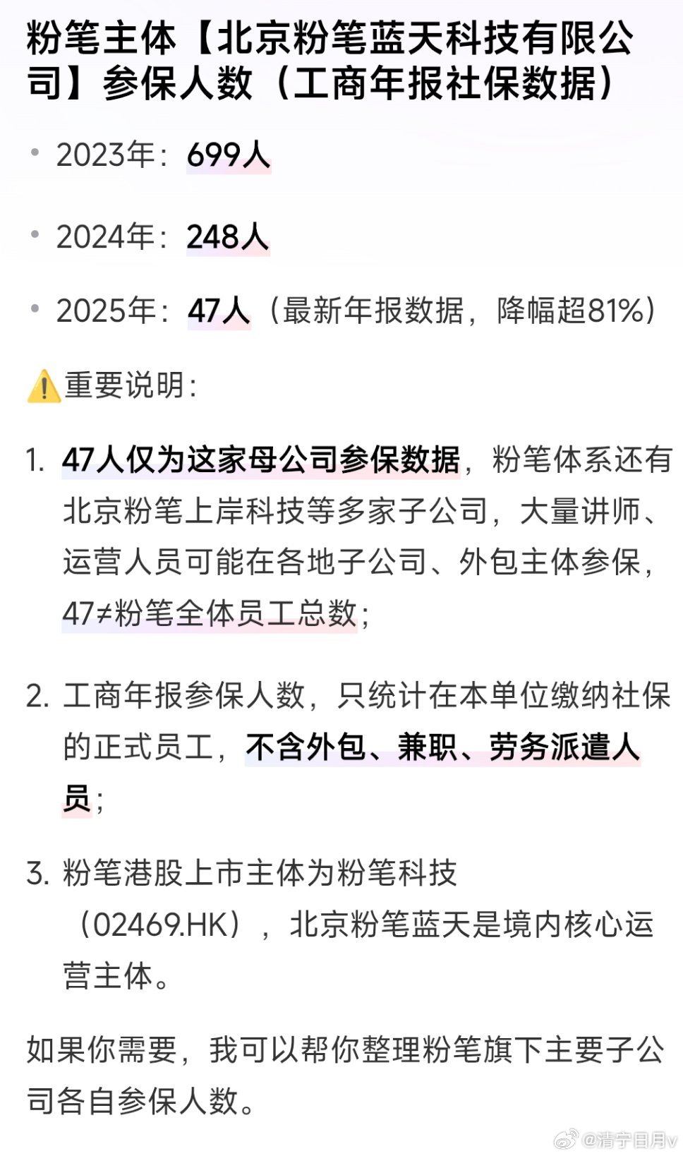 粉笔参保人数骤降80%数据看着真的很唏嘘，粉笔主体公司的参保员工，短短两年从接近