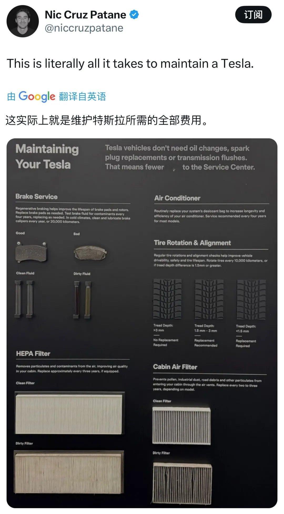 特斯拉常规维保项目一只手就能数完？车主亲测：半年行驶3万公里花费不到千元海外博主