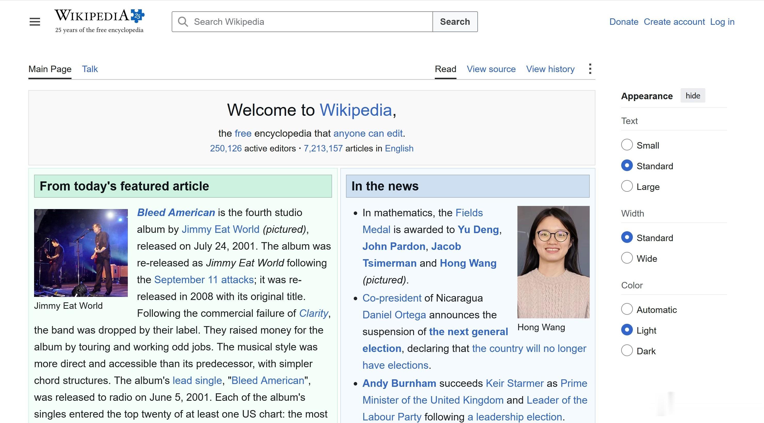 今天Wikipedia的首页，In the news (新闻动态) 的第一条，就