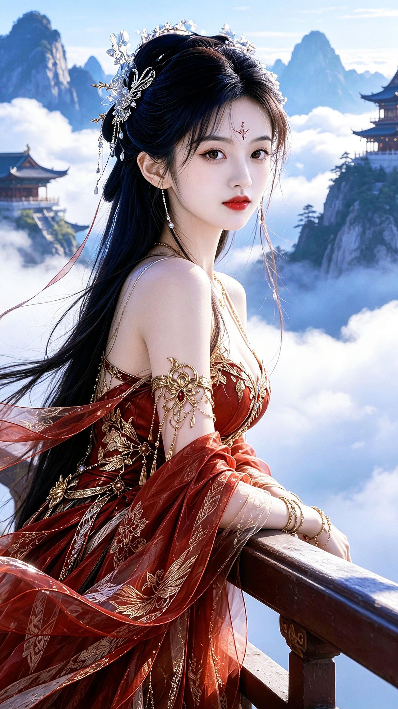 AI古风红金神裙写真组 随变ai 云端仙姿 一秒穿越仙侠世界 古风