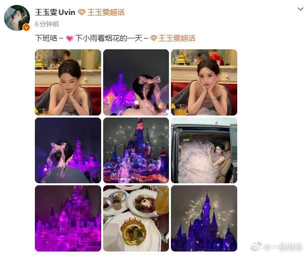 【王玉雯迪士尼看烟花】王玉雯雨天迪士尼看烟花6月15日，王玉雯在社交平台晒迪士尼