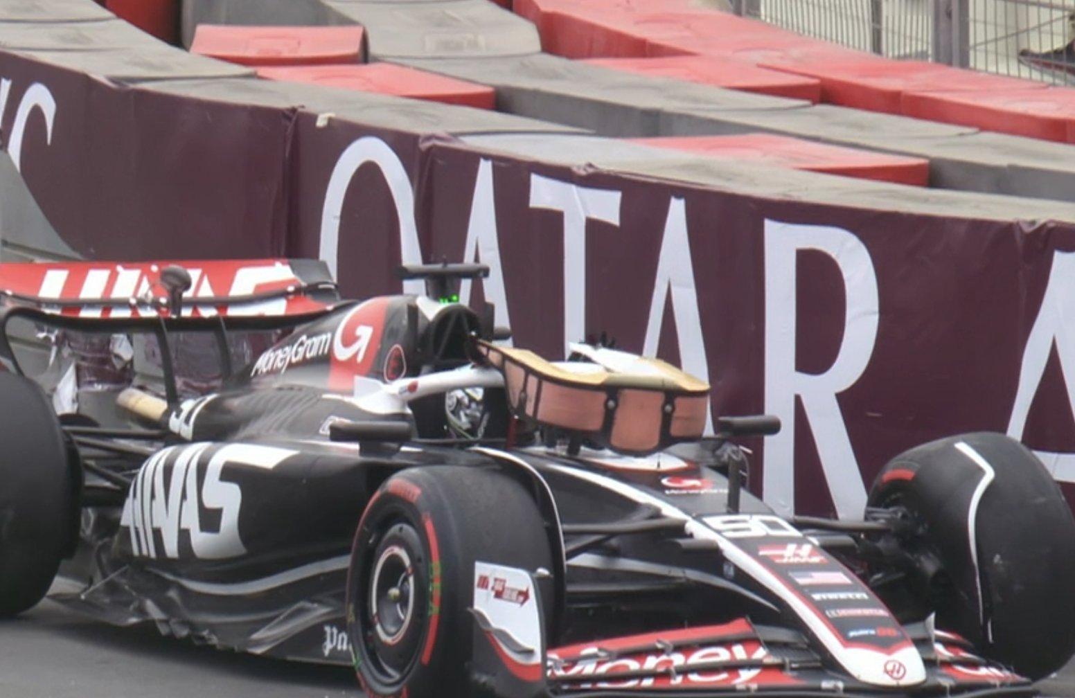红旗🚩 本周代打哈斯车队车手贝尔曼撞墙！#F1##赛车##2024f1阿塞拜疆