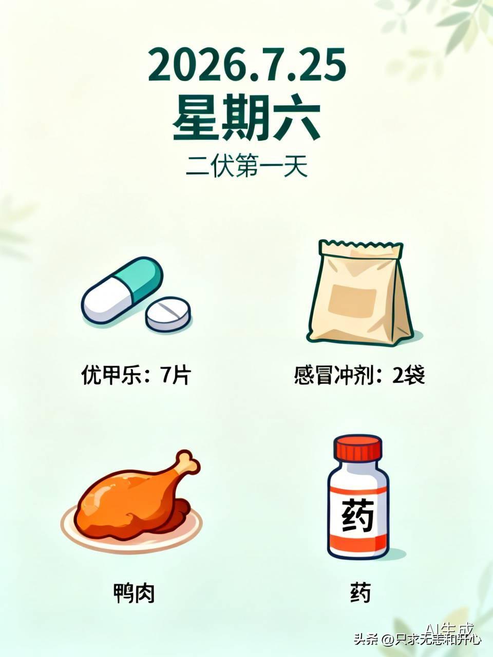 2026.7.25  星期六  二伏第一天
（5：40吃了一片优甲乐，本板已经吃