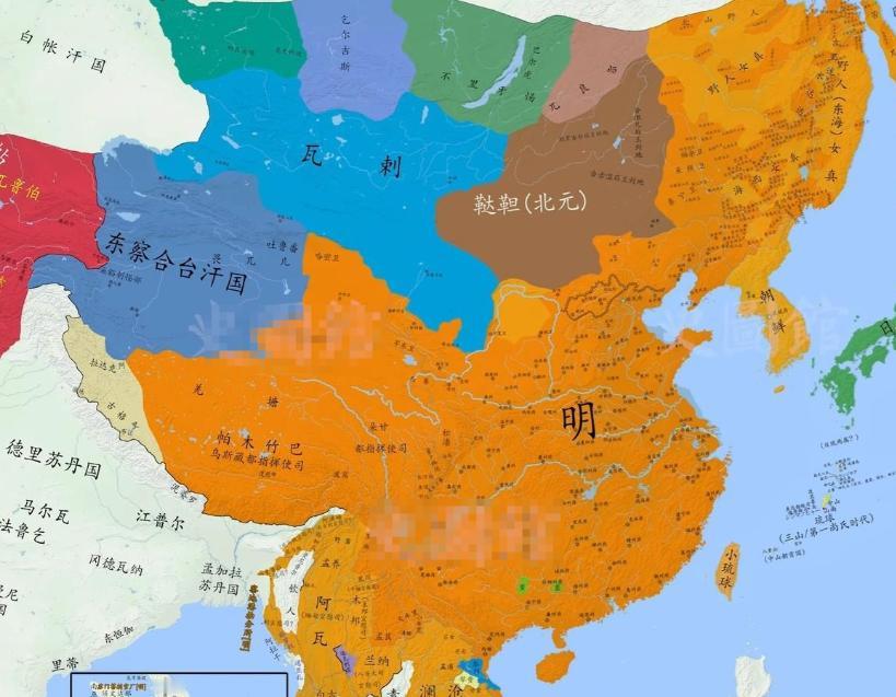 其实明朝最巅峰的地图，主要还是在明宣宗朱瞻基之前，控制了广大区域。可惜明宣宗朱瞻
