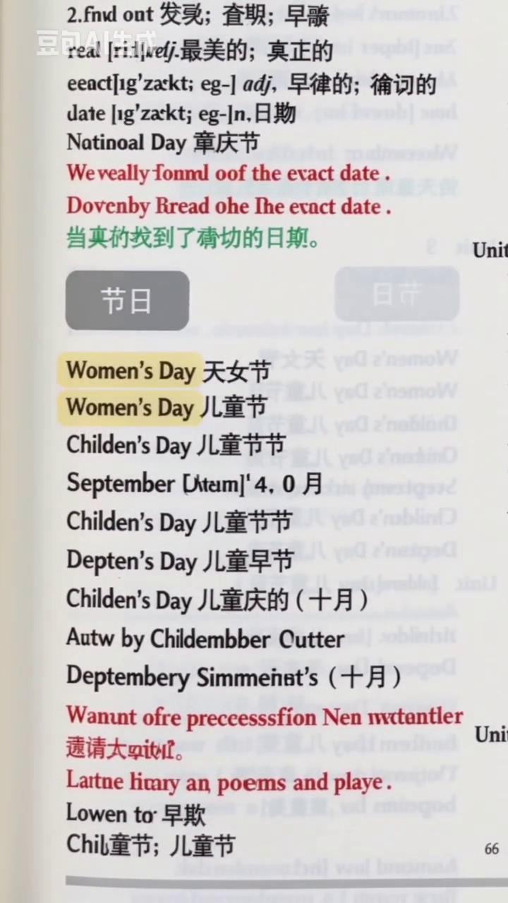 来看一下节日的表达。妇女节是woman's day，儿童节是children's