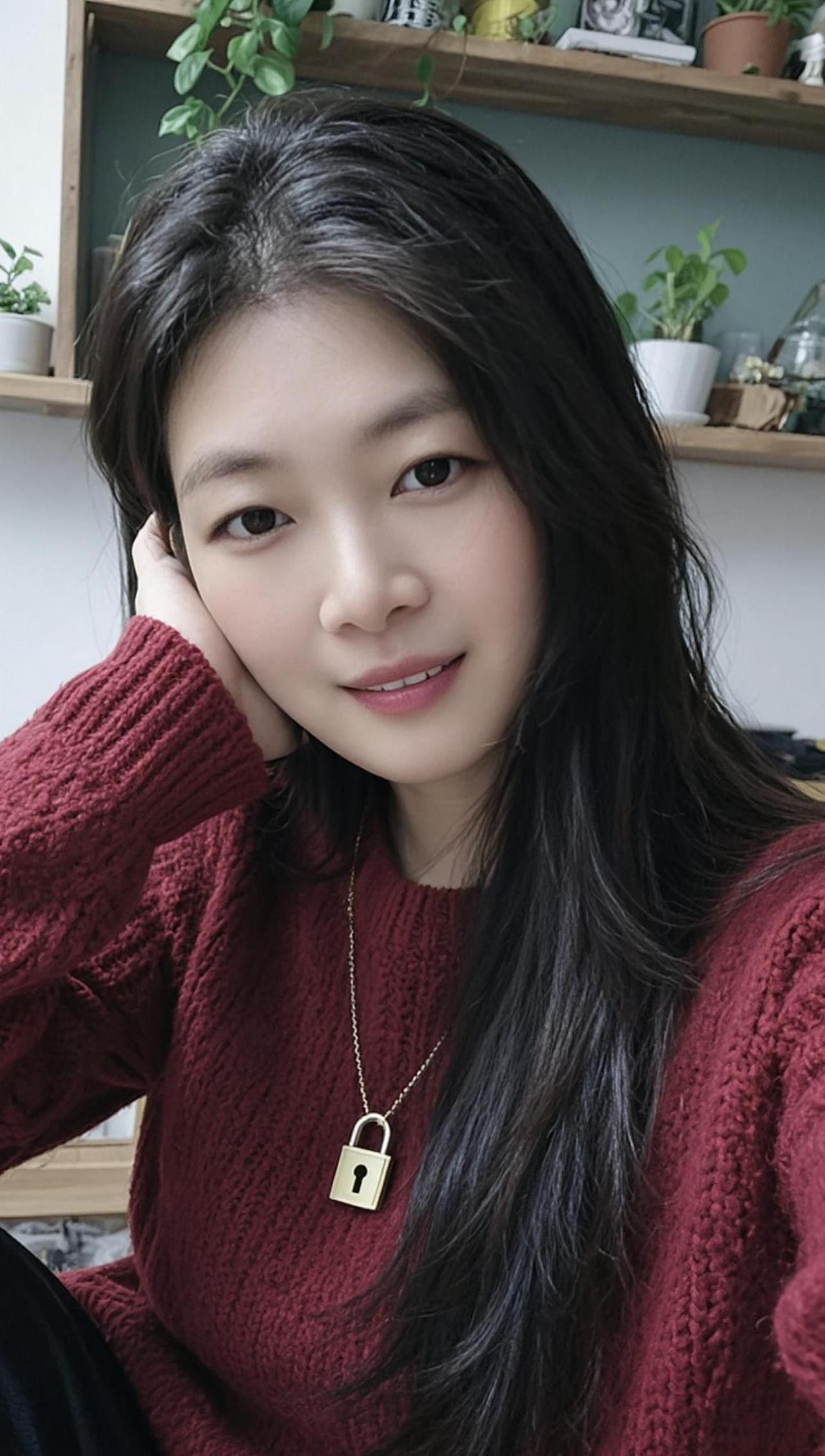 AI酒红毛衣自拍 穿出你的时尚你的感觉 穿搭日常分享上热门