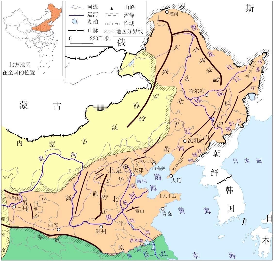 【地图】我国北方地区主要山脉分布图