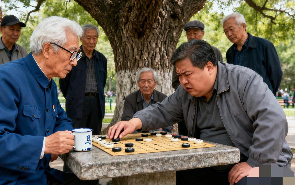 两个老头下象棋，
经常争论些问题。
红先黑后車馬砲，
吸引一大群棋迷。
谁对谁错