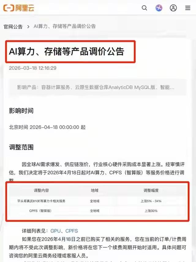 2026年，真是见证历史的一年呀！就说云计算行业吧，过去近20年价格一直是只降不