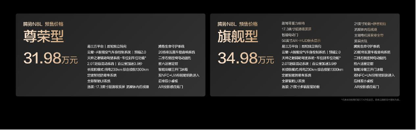 腾势N8L正式开启预售，价格 31.98万—34.98万元。作为一款大六座安全豪