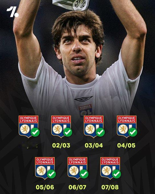 Juninho 真的和里昂一起连续赢得了七届法甲冠军 