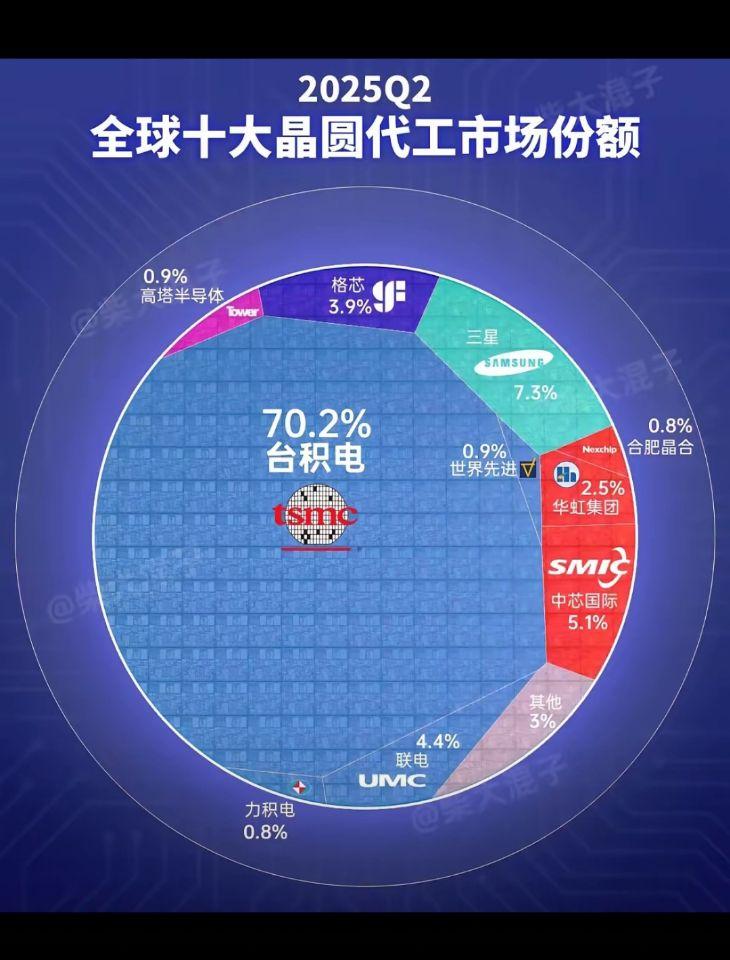 ·统一台湾后，我国将成为世界圆晶代工绝对龙头

图：2025年Q2 全球十大圆晶