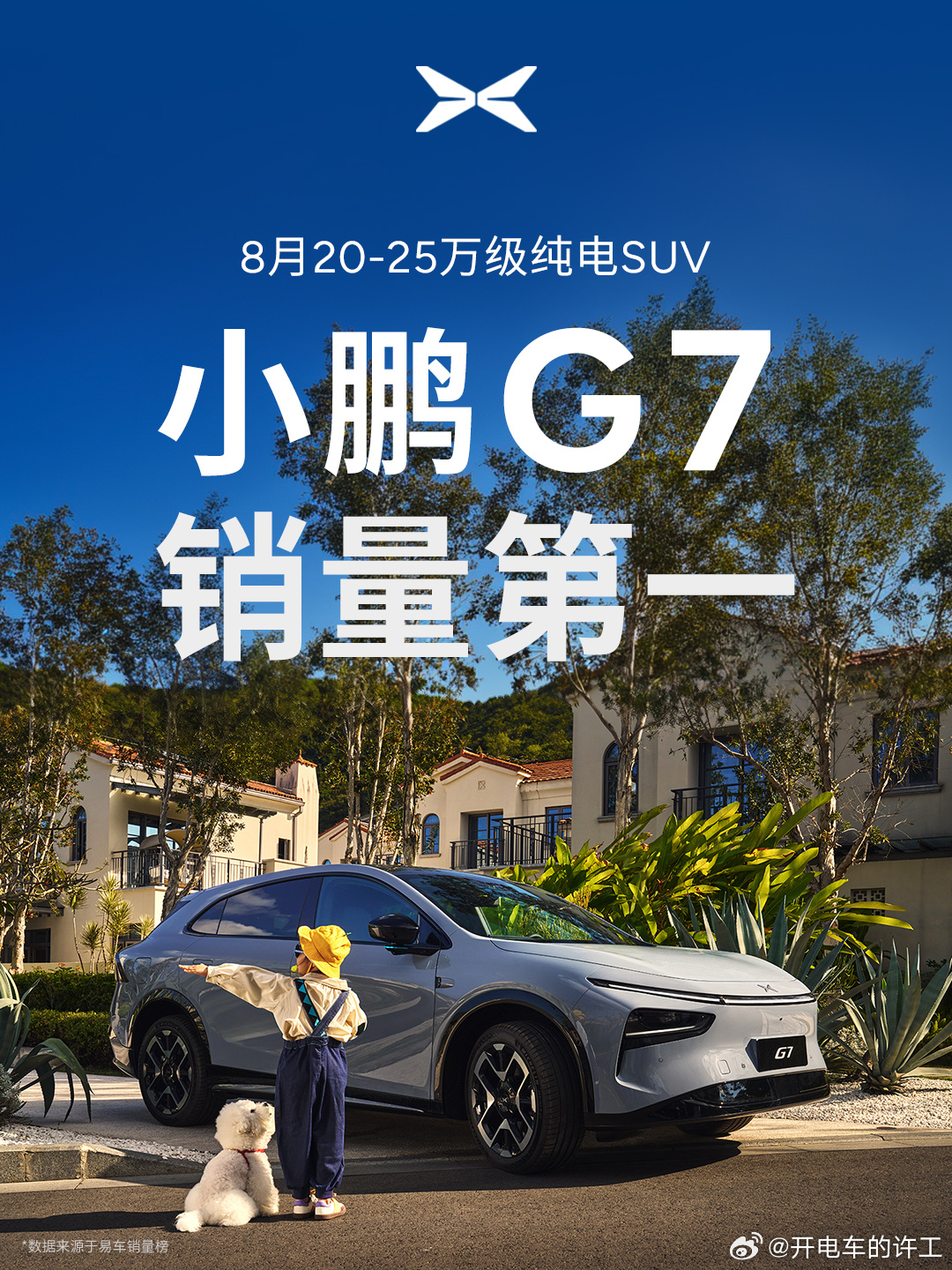 交付后的第一个完整月，小鹏G7拿下了销量第一！8月是小鹏G7上市开始交付后第一个