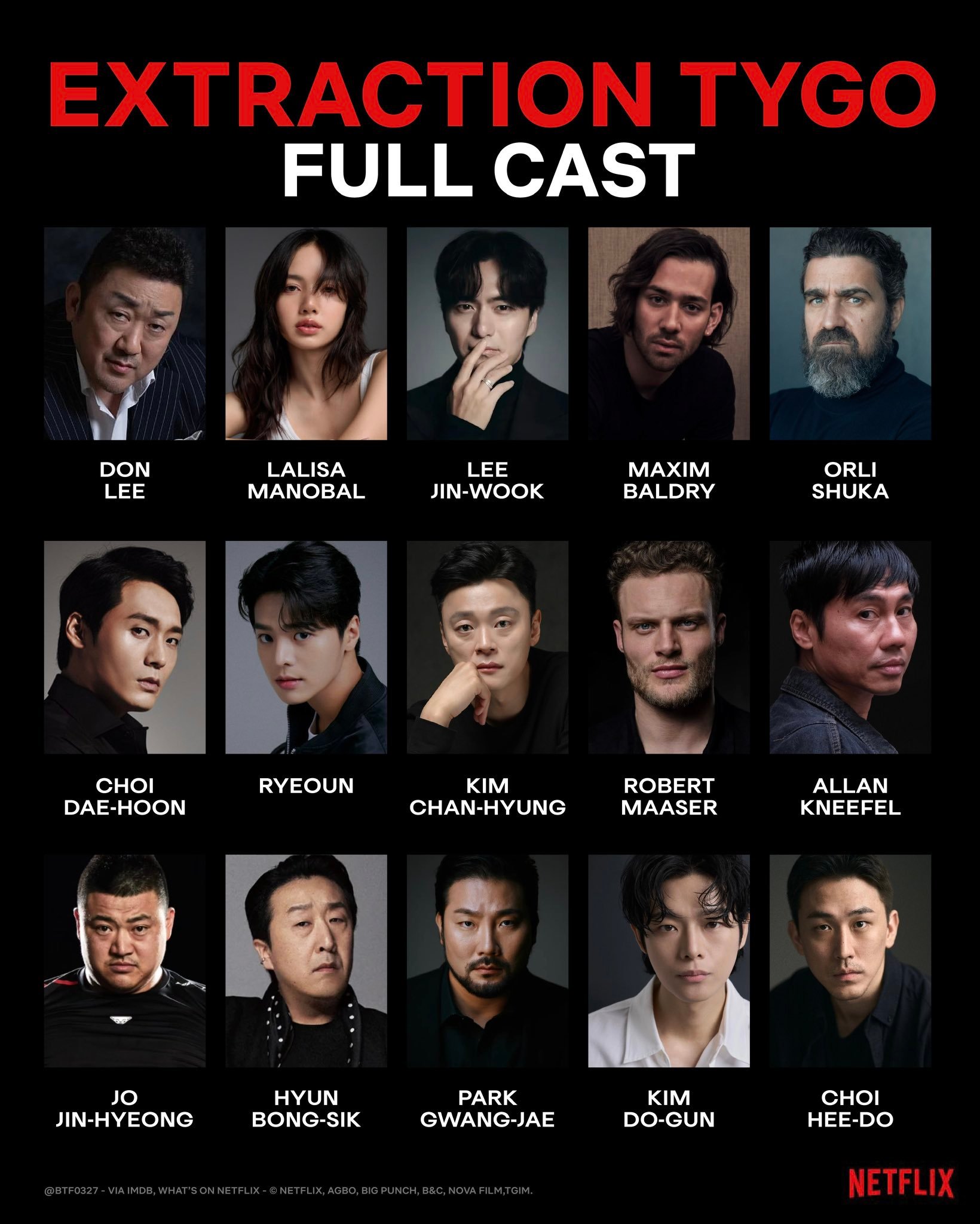 网飞电影《TYGO》演员全阵容海报📸Lisa为该电影唯一女演员!!! 