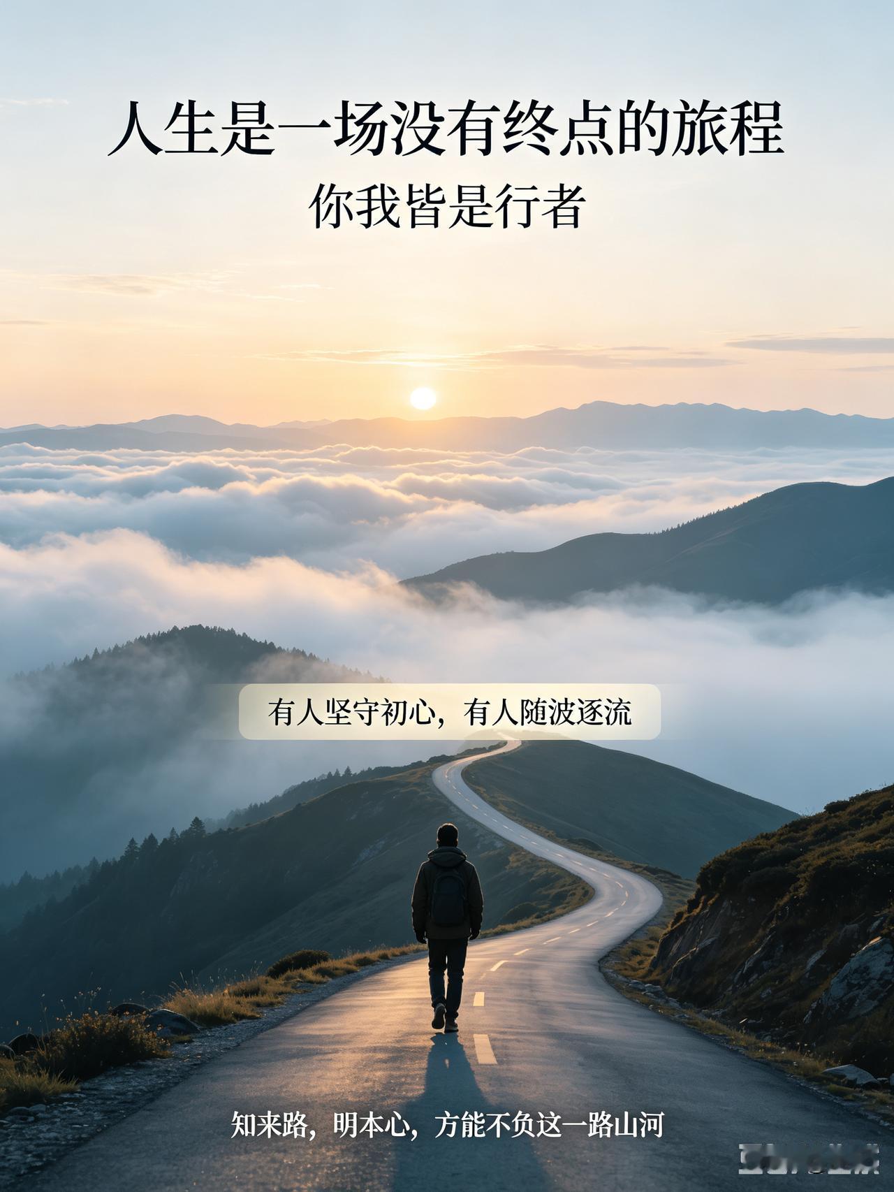 人生是一场没有终点的旅程，你我皆是行者，只不过，有人坚守初心，有人随波逐流。
 