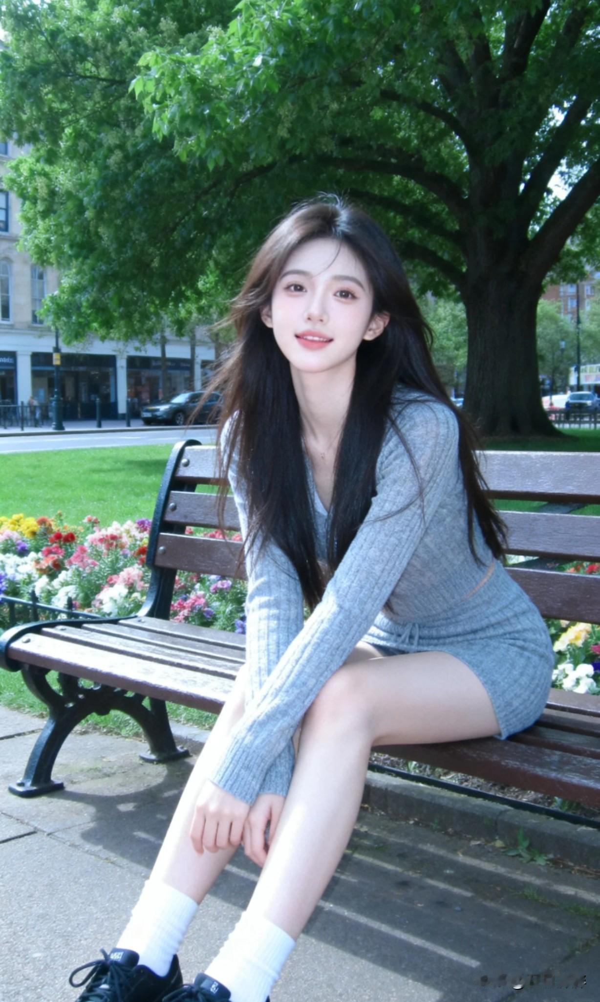 阳光明媚的午后，坐在公园长椅上，享受宁静与美好。🌞🌸💕精致女神范穿搭