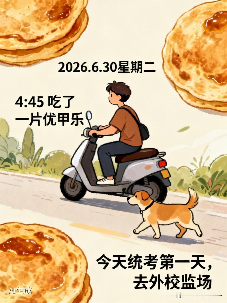 2026.6.30星期二
4：45吃了一片优甲乐。
今天统考第一天，去外校监场。