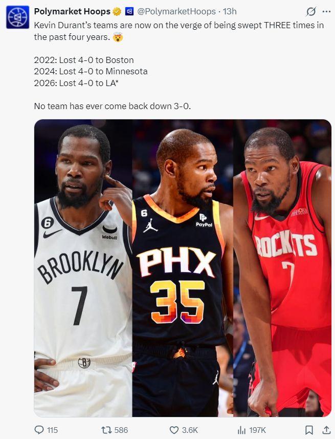 杜兰特确认今天不打，缺席G4生死战

火箭现在就像一个压到底的弹簧，要么触底反弹