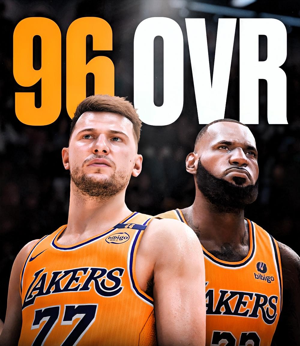 近日流出了东契奇与詹姆斯的NBA2K26能力值评分，分别是：卢卡96分、勒布朗9