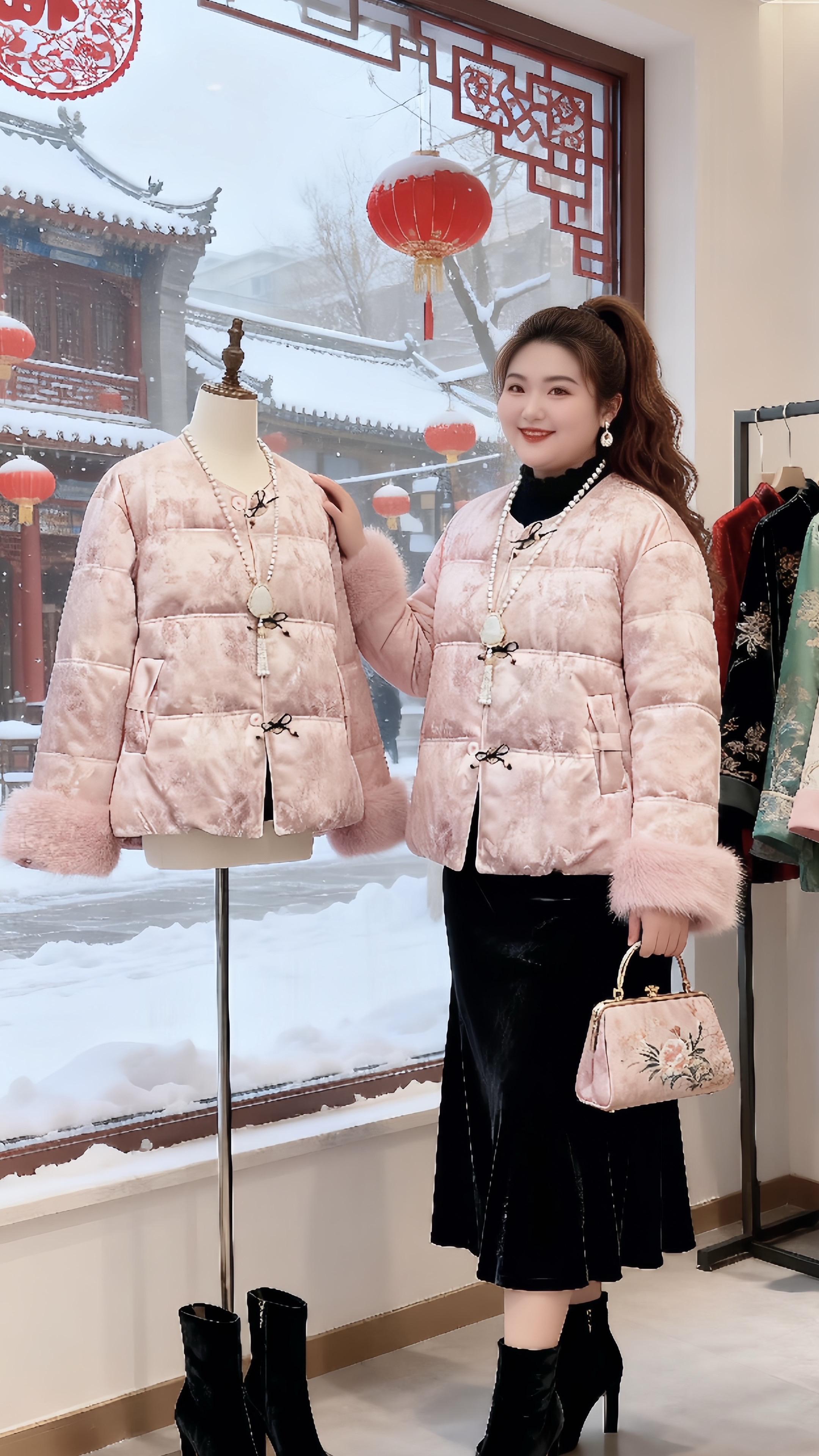 大码女装国风棉服 新中式穿搭 新年好运红我先穿上了胖妹妹的冬季有效穿搭