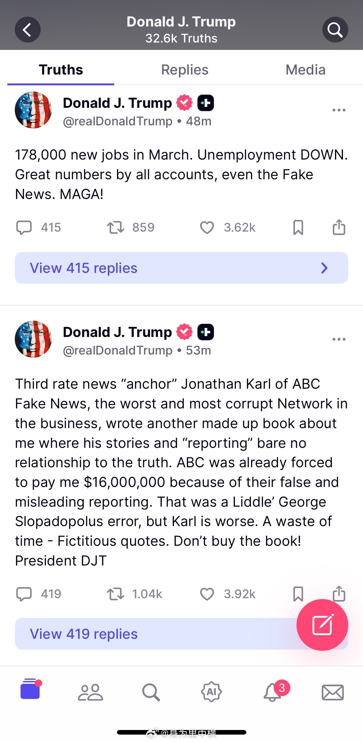 【特朗普抨击ABC记者乔纳森·卡尔及其新书】2026年4月4日，唐纳德·特朗普通