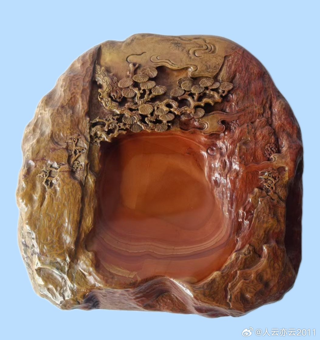 【精品展示】（二）砚台系列（5）：红丝砚❼～～非遗传承人钮振国作品①。与师友们分