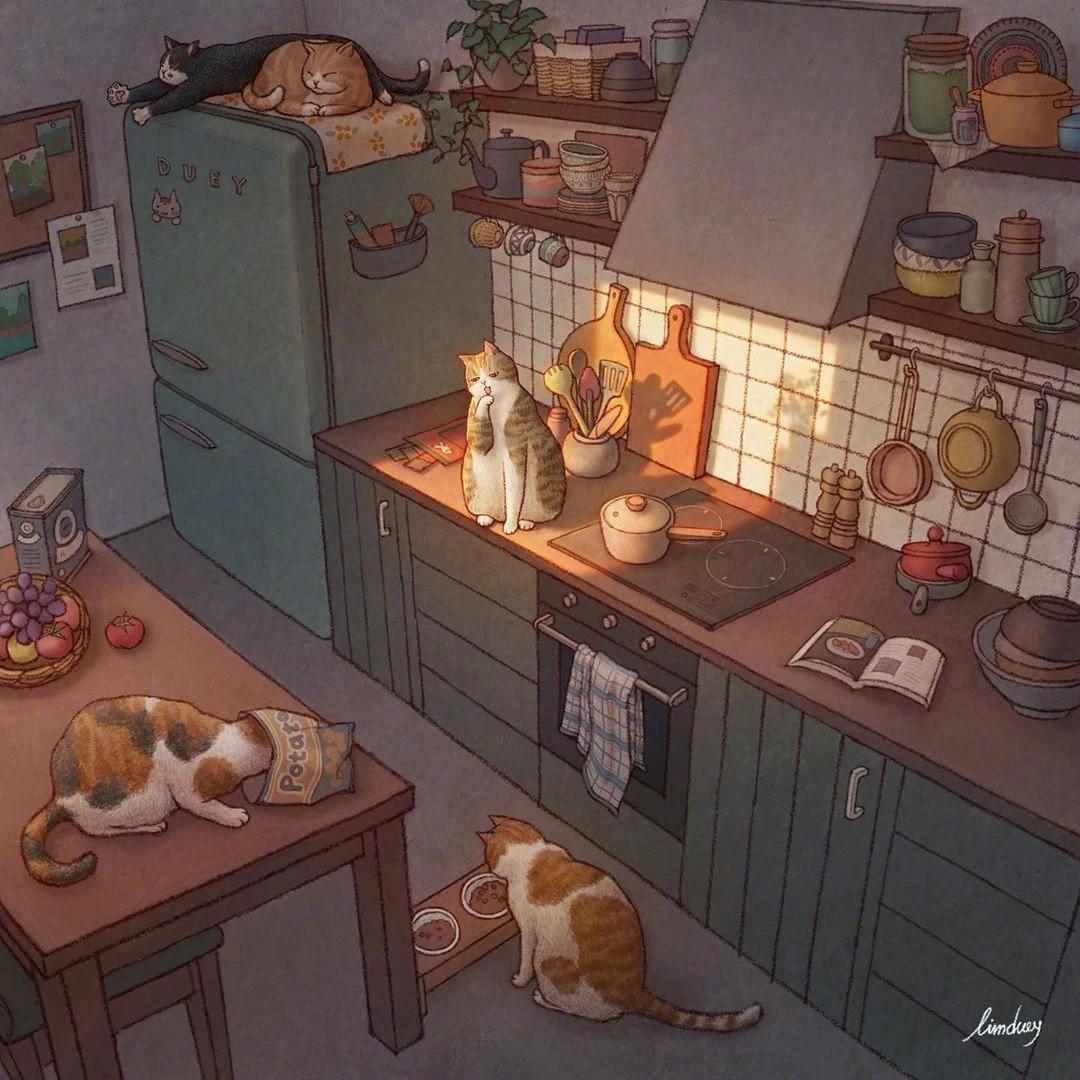 动漫[超话]‎动漫壁纸可爱猫咪的温馨日常，非常治愈。 ​​​