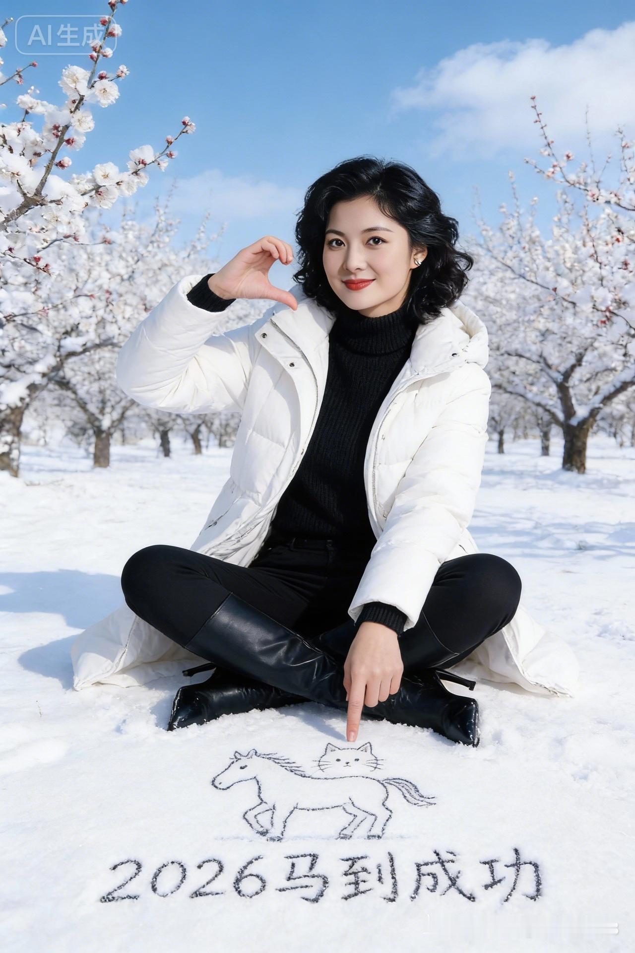 冬日雪景中，少女与2026马到成功相约！