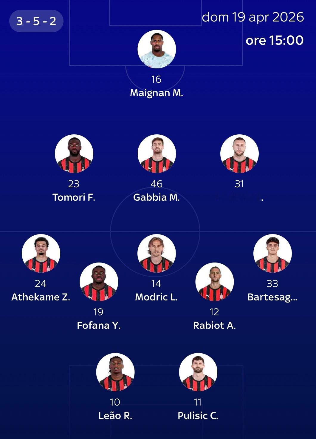 【Sky】该媒体更新了2025-26赛季意甲联赛 第33轮 -🔴⚫️米兰客场对