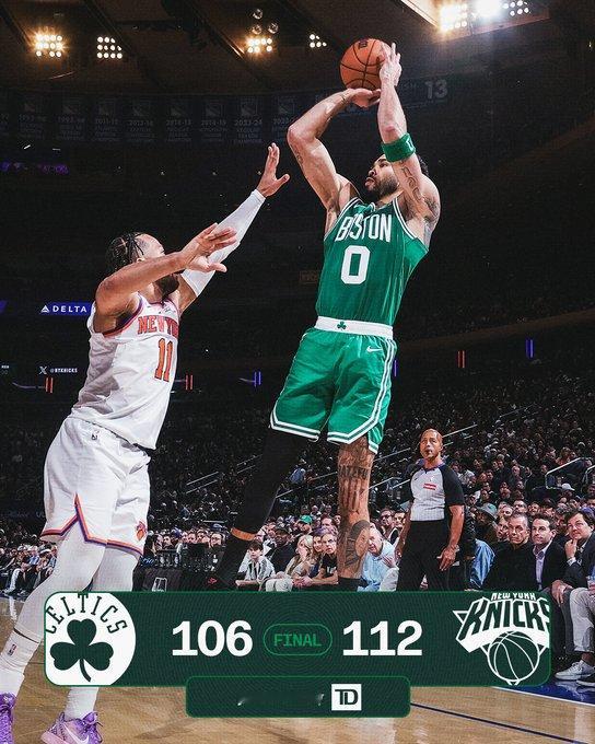 全场比赛结束，我们最终在客场106-112不敌尼克斯☘️塔图姆24分13篮板8助