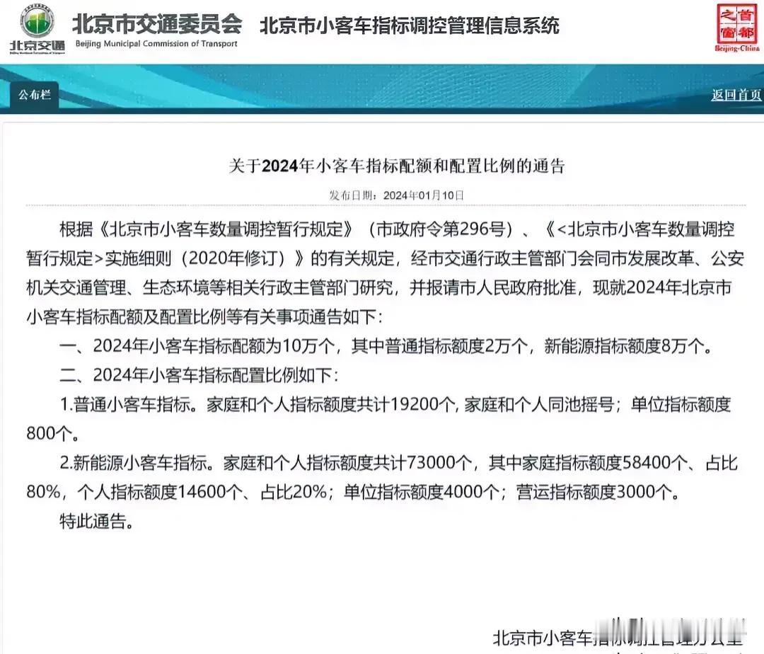 北京2024小客车摇号指标配额来了，毫无悬念直接复制粘贴之前的通知。#北京摇号#