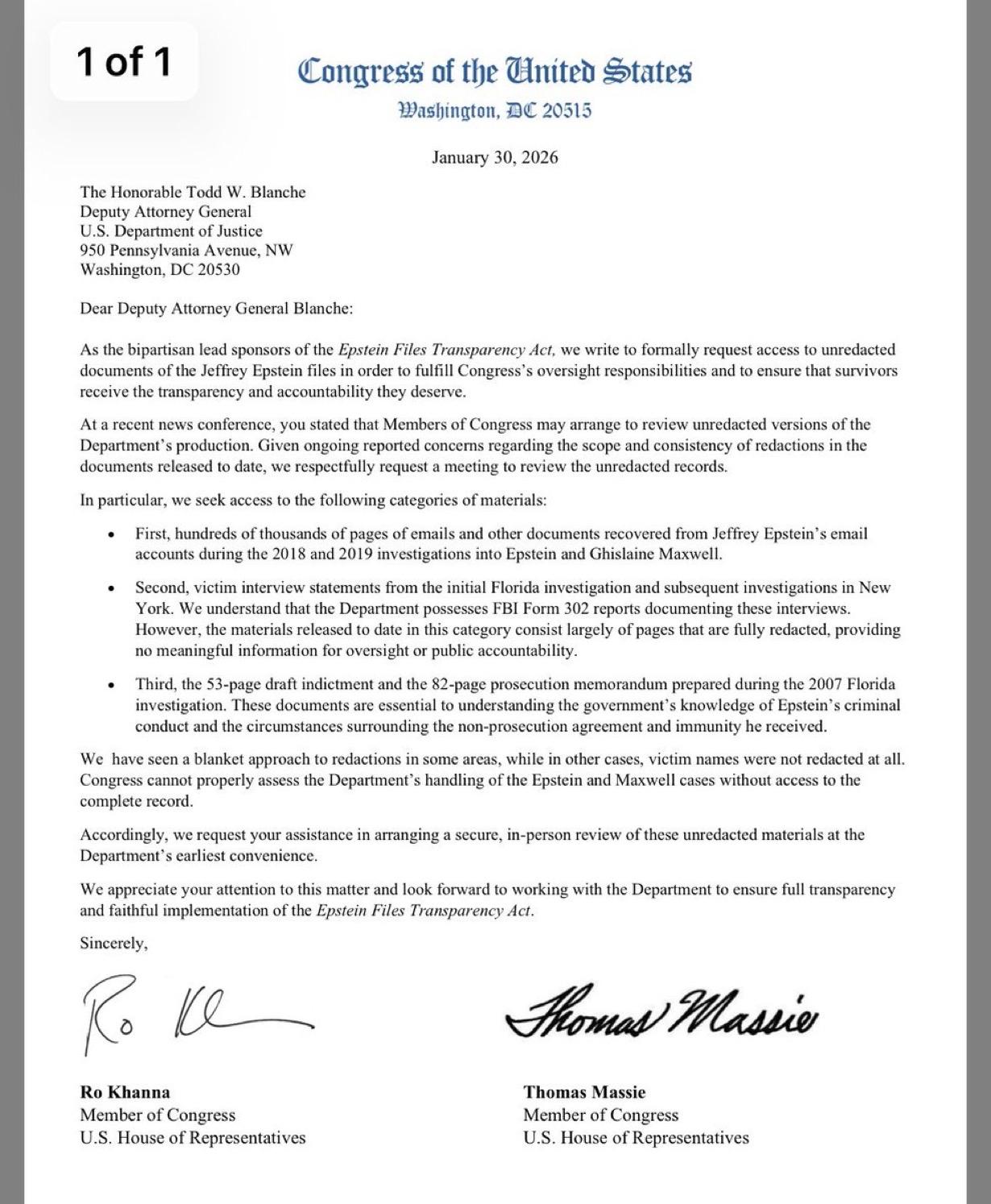 美国众议员托马斯·马西（共和党，肯塔基州）和众议员罗·卡纳（民主党，加利福尼亚州