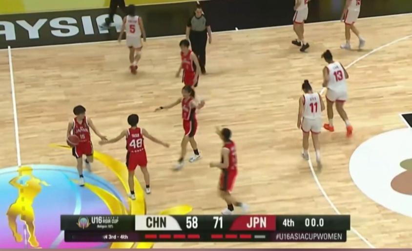 U16女篮亚洲杯铜牌赛，
中国U16女篮58-71日本U16女篮，
中国U16女