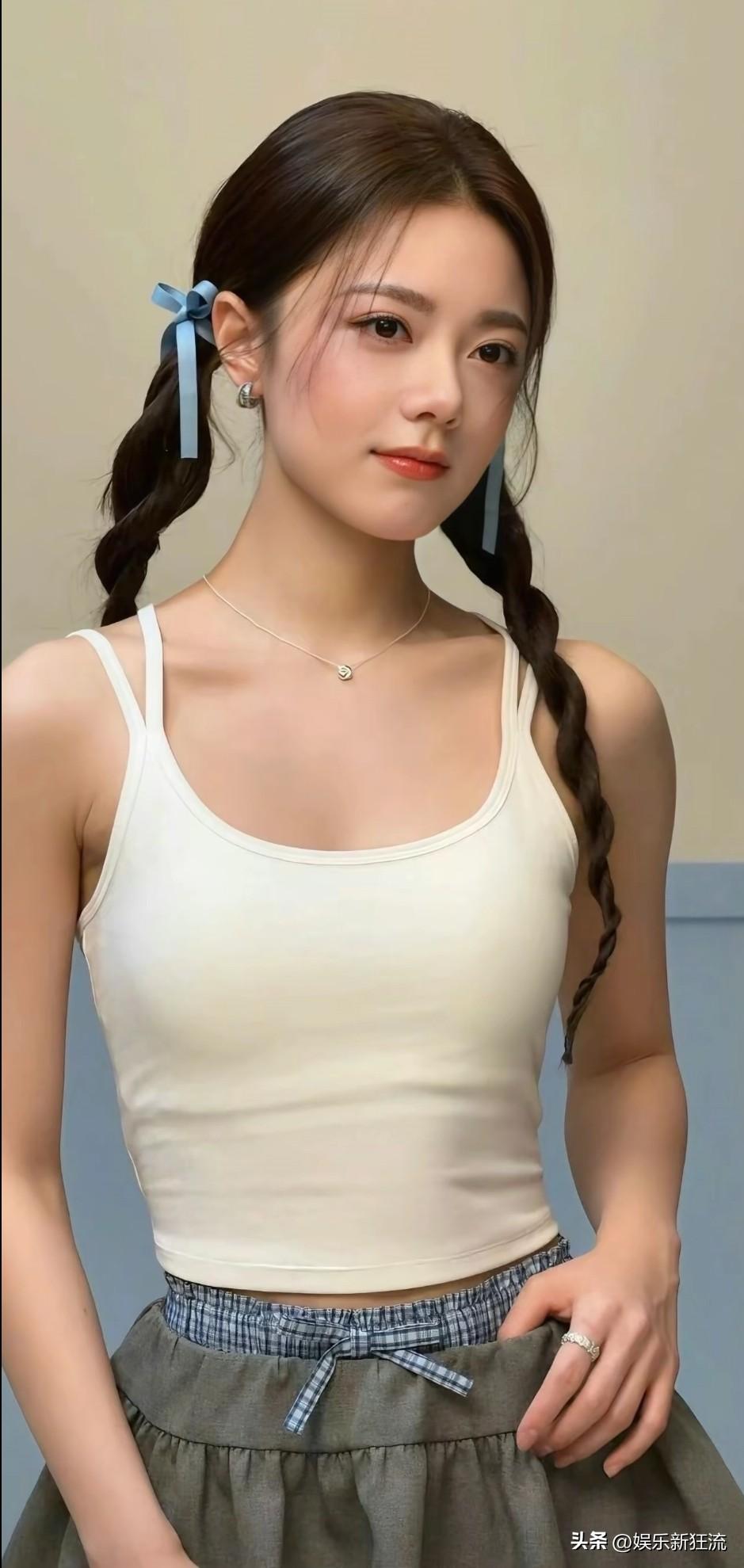 赵今麦热女在线生图，吊带背心短裙双麻花，女团风俏皮甜美，接电话的动作靓爆了，似乎