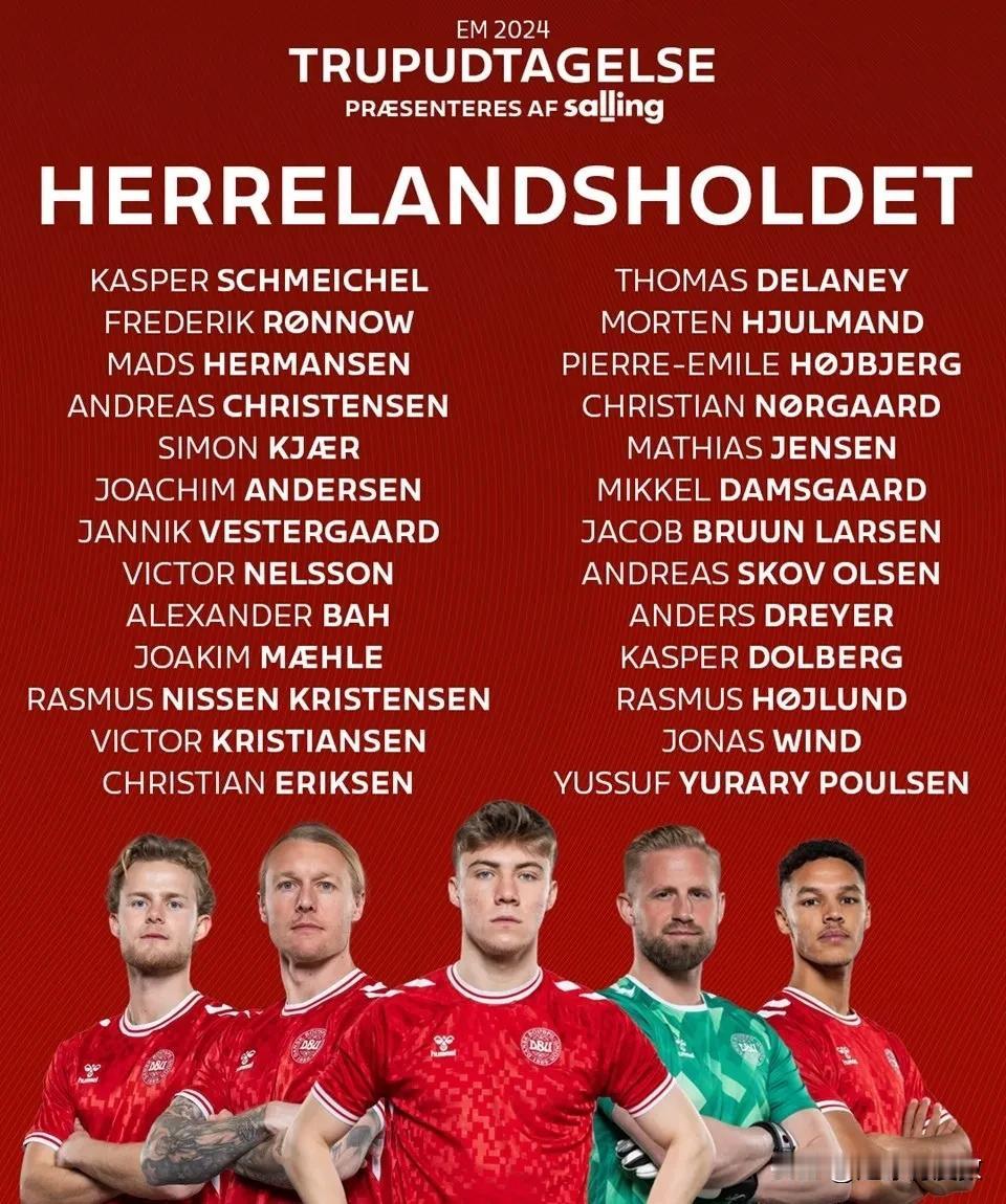 丹麦队欧洲杯26人大名单中，有16人来自五大联赛，他们分别是：
前锋——米克尔-