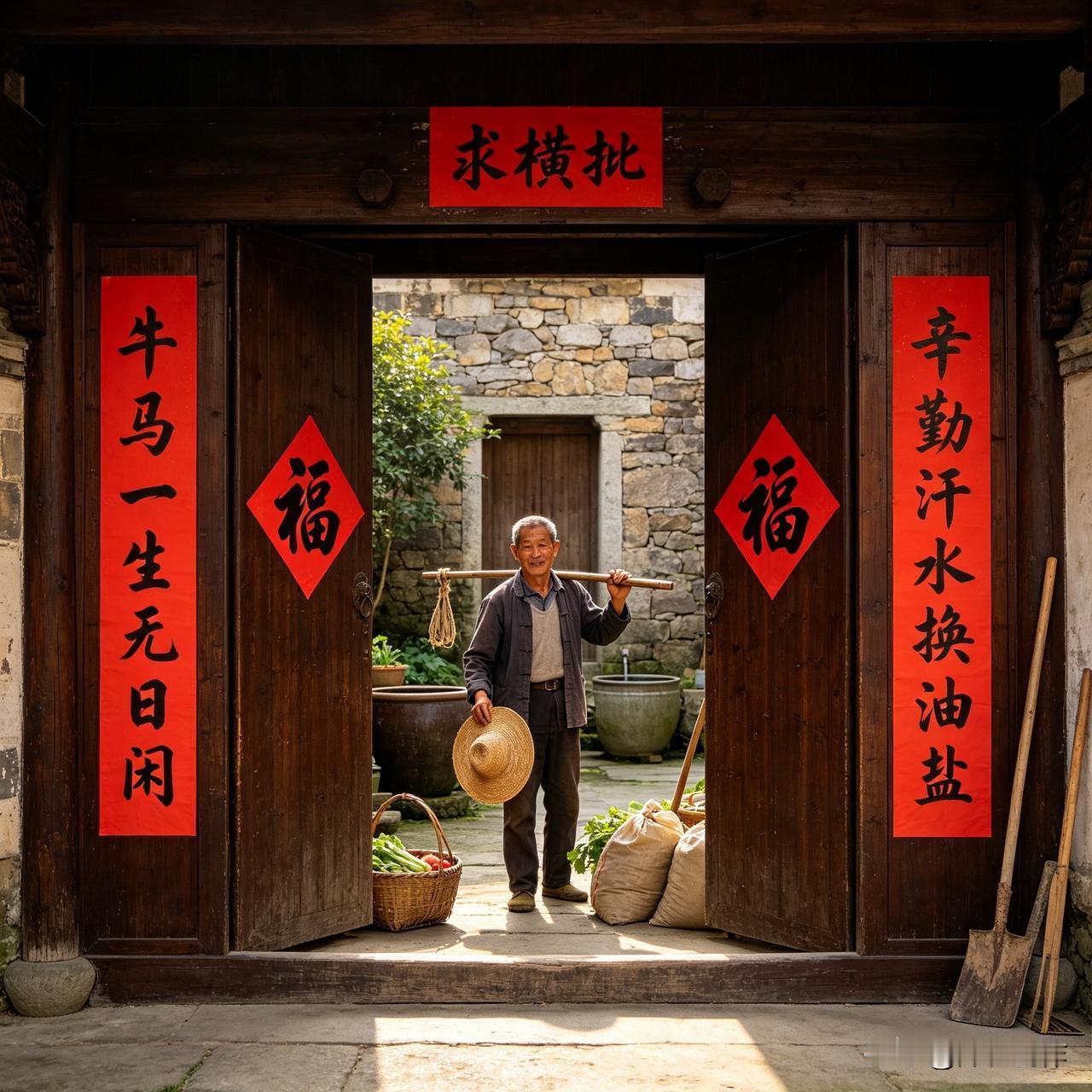 上联：牛马一生无日闲
下联：辛勤汗水换油盐
 
一副道出普通人生活写照的对联，诚
