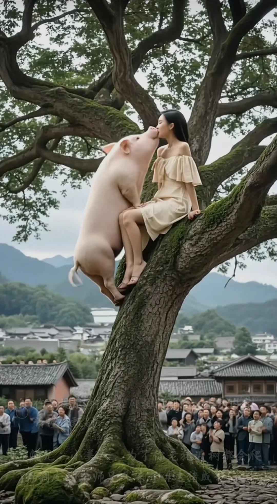 猪🐖总会上树，猪吻美人间，春光无限好。