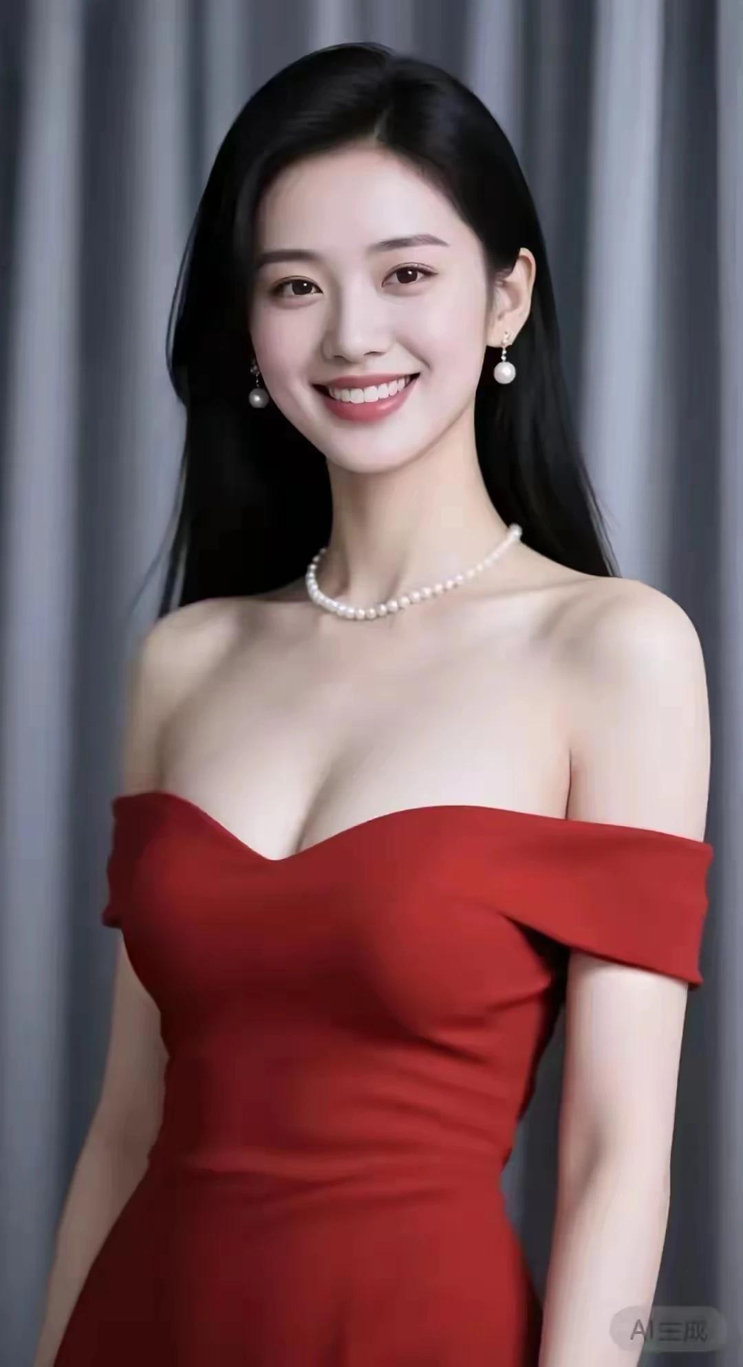 微微一笑百媚生，
恰似春风拂柳轻。
眉似春山寒远黛，
眸若秋水映繁星。