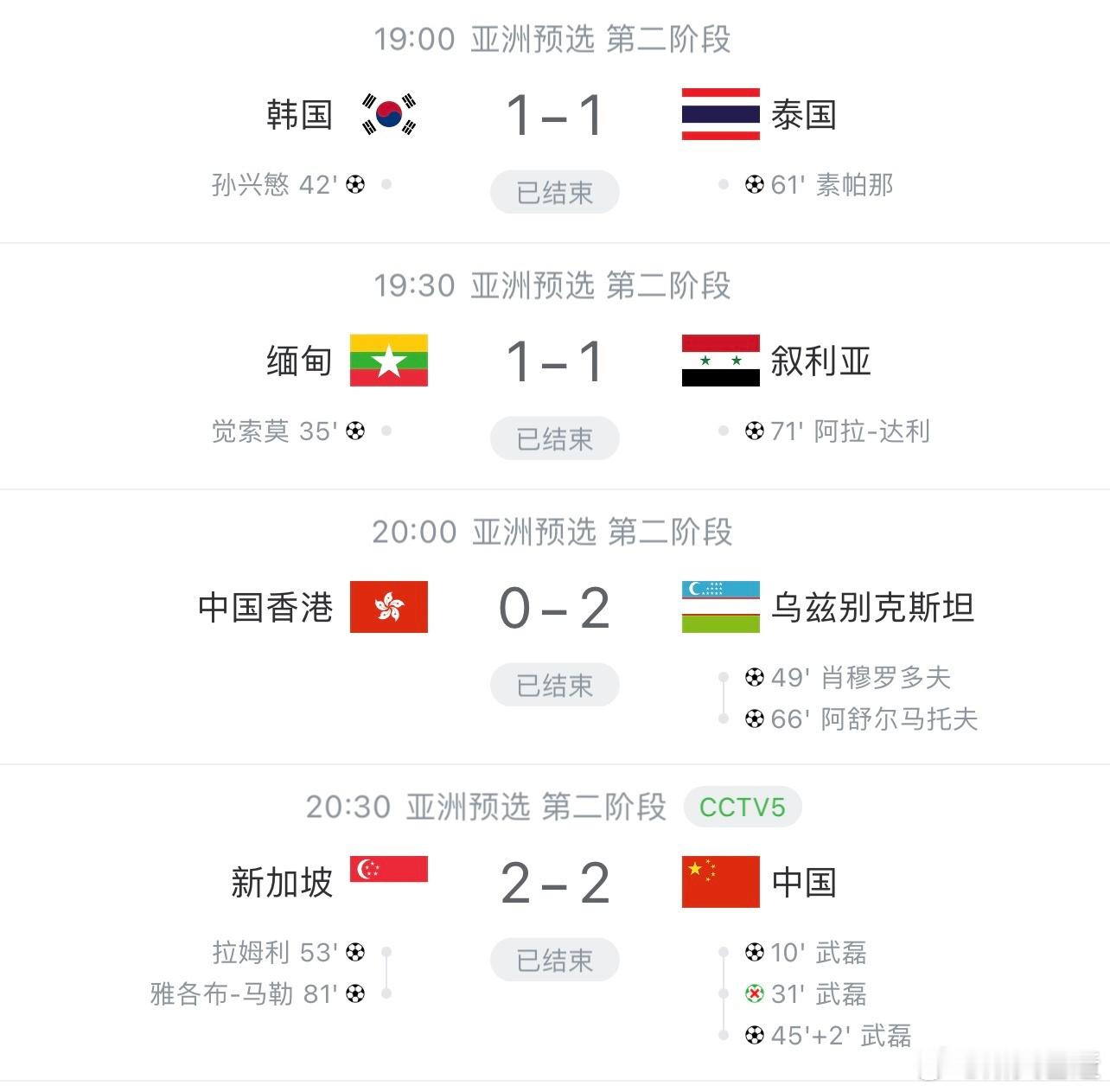 这一晚上，国足和韩国叙利亚一个水平。#国足被扳平##国足连丢两球# ​​​