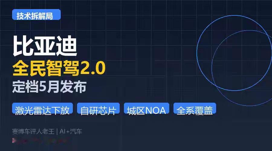 比亚迪全民智驾2.0要来了，定在5月由王传福亲自拍板督战发布，激光雷达下探10万