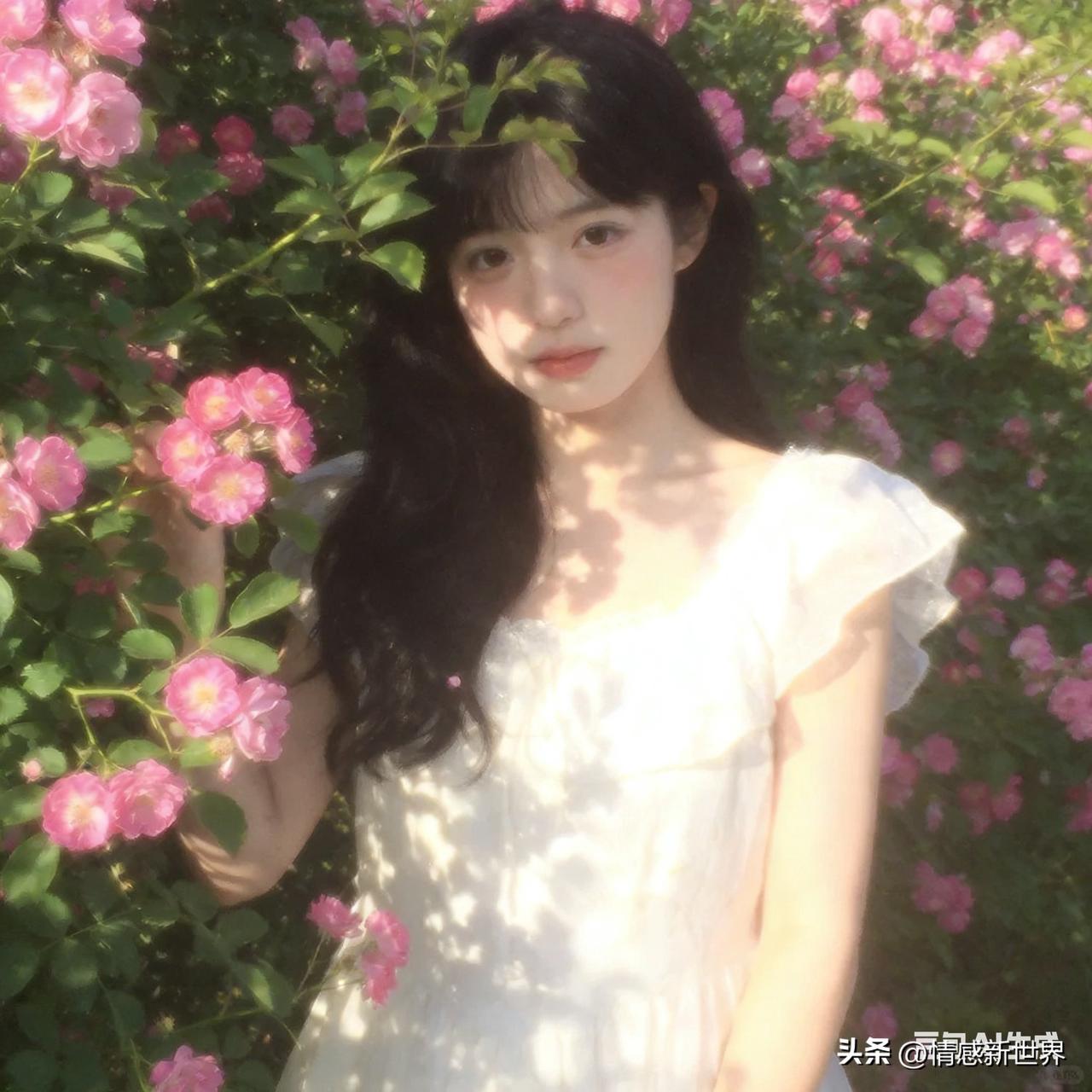少女与粉花共舞，浪漫夏日时光粉花风景 粉花少女照