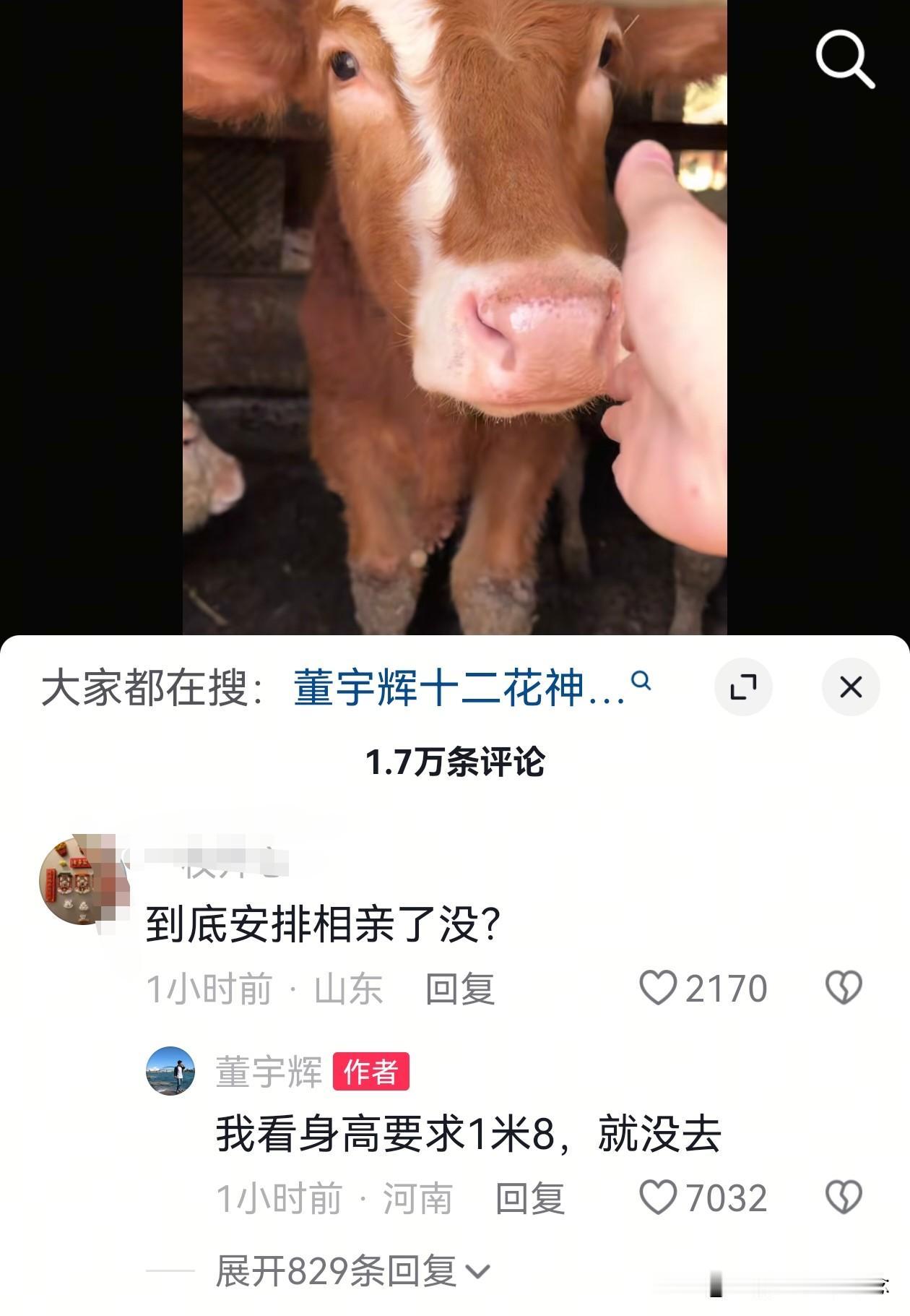 宇辉正在回北京的高铁上，
评论区信息量太大了，
网友问他“安排相亲了没？”他回答